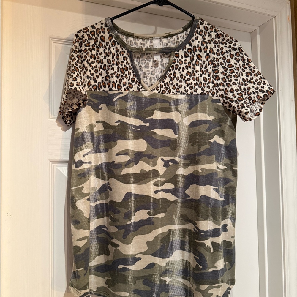 Leopard and Camo Print T-Shirt